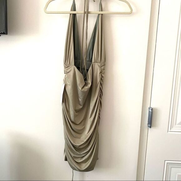 TOBI Cinched Cocktail Dress Olive NWT Small - Picture 3 of 5